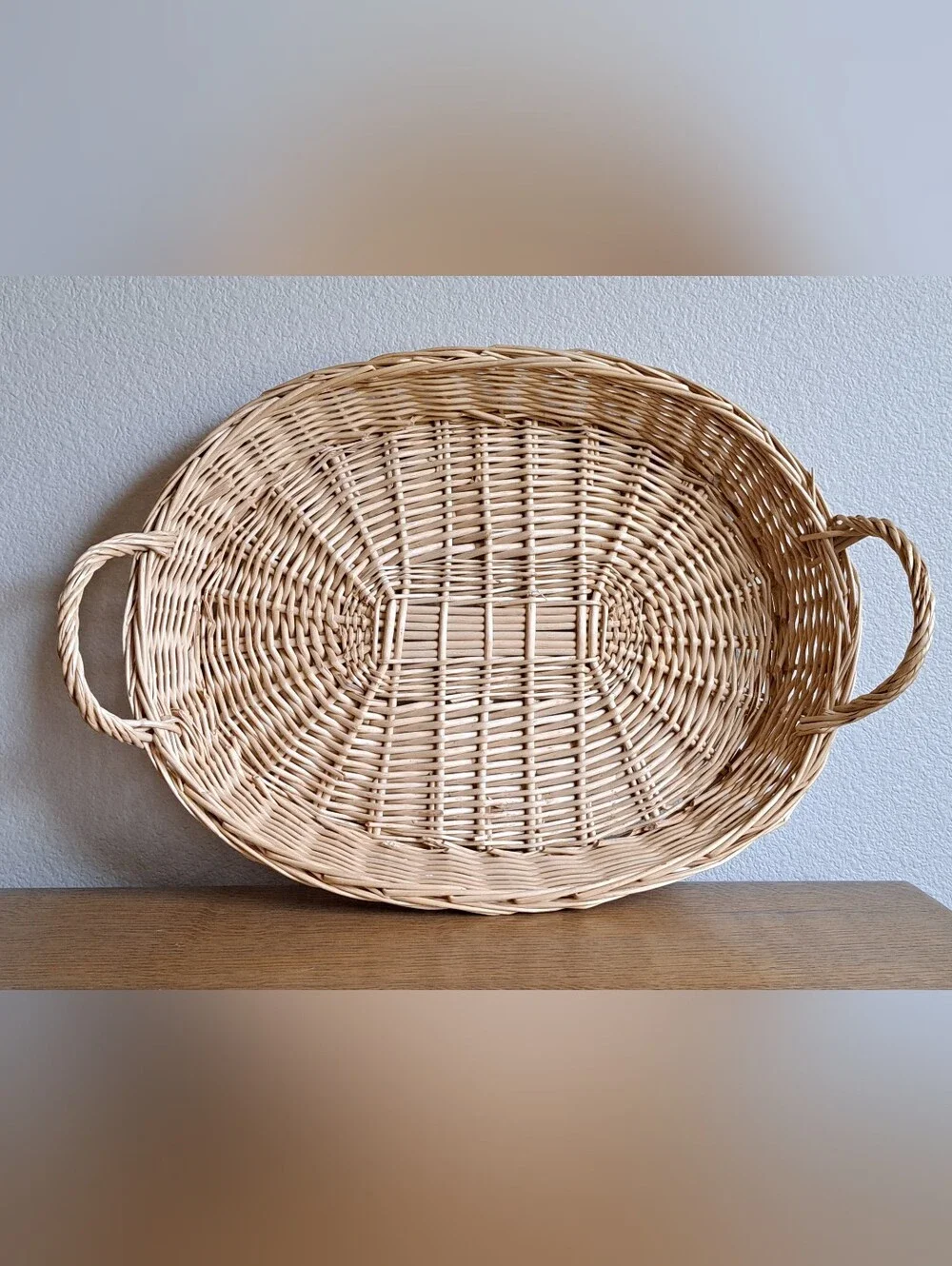 Oval Wicker Tray Basket with Handles Natural Tone